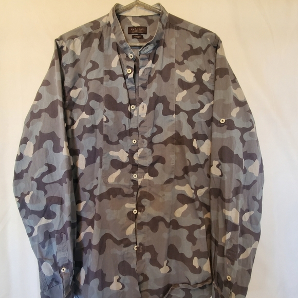 Zara Other - Zara Mens Blue Camouflage Button Down Shirt Size Large